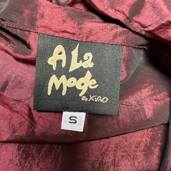 A La Mode by XiAO Ruffle Neckline Double-Breasted Blouse Jacket Small Burgundy - Picture 3 of 8